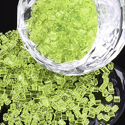 Green Yellow FGB Grade A Glass Seed Beads, Hexagon(Two Cut), Transparent Colours, Green Yellow, 1.5~2.5x1.5~2mm, Hole: 0.8mm, about 2100pcs/bag, 450g/bag