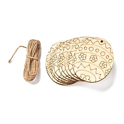 Цветок Кулоны в форме пасхального яйца своими руками, с пеньковой веревки, цветочным узором, 74~84x58~68x2~2.5, отверстие : 2.5~3 мм, 10 шт / пакет