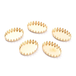 Золотой 304 Настройки нержавеющей стали кабошон, кружева края ободок чашки, плоско-круглые, золотые, 26x19x4 мм лоток: 25x18 мм