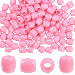 Pink 120шт непрозрачные шарики из смолы, бусины с большим отверстием, колонка, розовые, 12x11 мм, отверстие : 6.5 мм