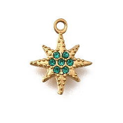 Зеленый 304 подвески из нержавеющей стали, с кубического циркония, звезды прелести, ионное покрытие (ip), золотые, зелёные, 10.5x9x2 мм, отверстие : 1 мм