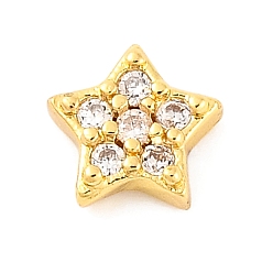 Звезда Покрытие стойки латунь микро паве прозрачные кабошоны из кубического циркония, без кадмия и без свинца, долговечный, реальный 18 k позолоченный, звезда, 5x5x2 мм
