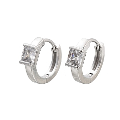 Платина Квадратные серьги-кольца из латуни с покрытием из прозрачного кубического циркония для женщин, без кадмия и без свинца, долговечный, платина, 11.5x4 мм