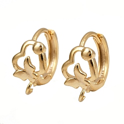 Настоящее золото 24K Латунная фурнитура для хооп серег, без кадмия и без свинца, сердце, реальный 24 k позолоченный, 16.5x14x8 мм, отверстие : 1.8 мм, штифты : 1 мм