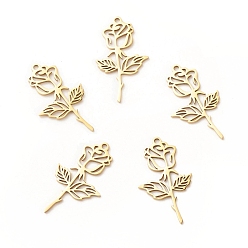 Золотой 201 подвески из нержавеющей стали, роза, золотые, 27x15x1 мм, отверстие : 1.5 мм