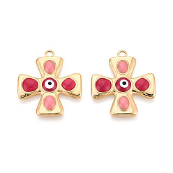 Светло-Вишневый 304 подвески из нержавеющей стали и эмали, амулеты в виде креста и сглаза, золотые, светло-вишневый, 26.8x23.5x4 мм, отверстие : 2 мм