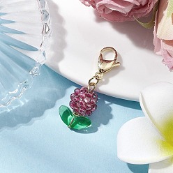 Фиолетовый Цветочные стеклянные бусины бисерные подвески украшения, с золотым оттенком 304 застежки-карабины из нержавеющей стали, фиолетовые, 37 мм