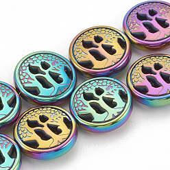 Rainbow Plated Electroplate Non-magnetic Synthetic Hematite Beads Strands, Flat Round, Multi-color Plated, 12~12.5x4mm, Hole: 1mm, about 32pcs/strand, 16.14 inch