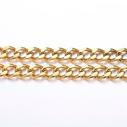 Золотой Вакуумное покрытие pvd 304 кубинские звенья цепи из нержавеющей стали, массивные цепи для бордюров, граненые, с катушкой, несварные, золотые, 7~7.5x4.5~5x1.3~1.4 мм, около 32.8 футов (10 м) / рулон