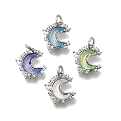 (52) Непрозрачная лаванда Латунный микропаве прозрачный кубический цирконий со стеклянными подвесками, луна, без кадмия и без свинца, долговечный, стойки покрытие, с целью перехода в кольце, разноцветные, 13.5x11.5x3 мм, отверстие : 3.5 мм