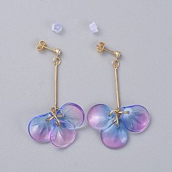 Lilac Glass Cluster Beads Dangle Ear Studs, with Iron Bar, Plastic Ear Nuts, Brass Stud Findings, Cardboard Box, Lilac, 52mm, Pin: 0.8mm