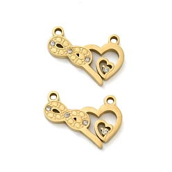 Настоящее золото 18K 304 подвески из нержавеющей стали, со стразами, сердце, ионное покрытие (ip), реальный 18 k позолоченный, 12.5x18x2 мм, отверстие : 1.5 мм