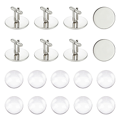 Нержавеющая Сталь Цвет Набор для изготовления запонок в форме купола, включая 304 пуговицу на манжете из нержавеющей стали, Кабошоны из стекла, цвет нержавеющей стали, 20 шт / коробка