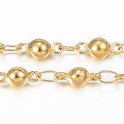 Настоящее золото 18K Ионное покрытие (ip) 304 прутковые цепи из нержавеющей стали, пайки, с катушкой, мяч, реальный 18 k позолоченный, 8x3.5x3 мм, около 32.8 футов (10 м) / рулон