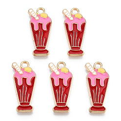 FireBrick Alloy Enamel Pendants, Ice Cream Charm, Golden, FireBrick, 23.5x11x2.5mm, Hole: 2mm