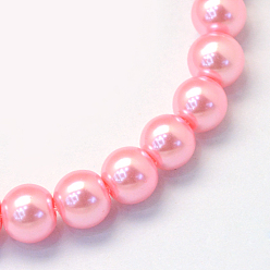 Pink Baking Painted Pearlized Glass Pearl Round Bead Strands, Pink, 12mm, Hole: 1.5mm, about 70pcs/strand, 31.4 inch