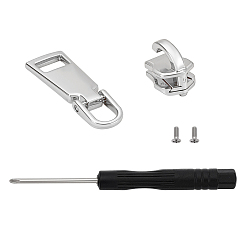 Нержавеющая Сталь Цвет 1 аксессуары для сумок и одежды, комплекты компонентов на молнии, 304 бегунки застежек-молний из нержавеющей стали и сплава, с отверткой и винтом, цвет нержавеющей стали, 13x11x14.5 мм