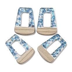 Темно-Голубой Деревянные подвески, смола и золотая фольга, трапециевидные, глубокое синее небо, 37.5x27.5x4 мм, отверстие : 2 мм