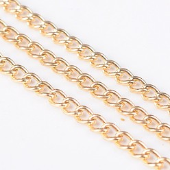 Золотой Железа скручены цепи, несварные, с катушкой, Позолоченные, 3x2x0.6 мм, около 328.08 футов (100 м) / рулон