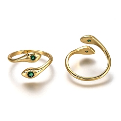 Golden Brass Micro Pave Cubic Zirconia Cuff Rings, Open Rings, Long-Lasting Plated, Green, Golden, US Size 6, Inner Diameter: 17mm