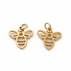 Настоящее золото 14K Ионное покрытие (ip) 304 подвески из нержавеющей стали, с целью перехода в кольце, пчела, реальный 14 k позолоченный, 8x8x0.5 мм, отверстие : 2 мм