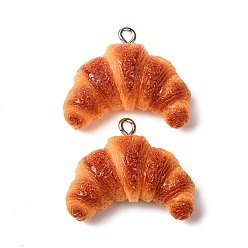 Темно-Оранжевый Непрозрачные подвески смолы, имитация еды, круассан очарование, с железной платиной петлей, темно-оранжевый, 22x27x11 мм, отверстие : 2 мм