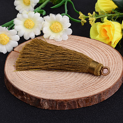 Цвет Оливы Нейлон кисточкой большие украшения кулон, оливковый, 70~74x11 мм, отверстие : 4 мм