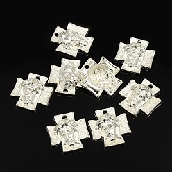 Серебро Крест из тибетского сплава с подвесками из сплава Иисуса для ювелирных изделий на Пасху, без кадмия, без никеля и без свинца, серебряные, 23x21x6 мм, отверстие : 2 мм