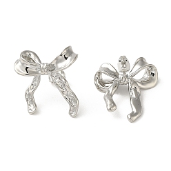 Platinum Brass Stud Earrings, with Clear Cubic Zirconia for Women, Bowknot, Platinum, 27x24mm