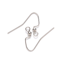 Stainless Steel Color 304 Stainless Steel Earring Hooks, Ear Wire, with Horizontal Loop, Stainless Steel Color, 17x22mm, Hole: 2mm, 21 Gauge, Pin: 0.7mm