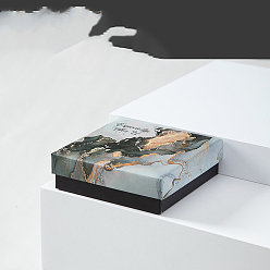 Черный Картонная шкатулка для ювелирных изделий, с губкой внутри, квадрат с мраморным узором, чёрные, 9x9x3 см