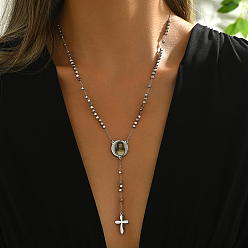 Jesus 201 шарик ожерелья из нержавеющей стали четки, портрет кисточка крест ожерелье винтаж панк мода женские y ожерелья, серебро , Иисус, 21.46 дюйм (54.5 см)