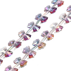 Фиолетовый Стеклянные бусины с гальваническим покрытием , с половиным покрытием, бантом, фиолетовые, 7x10x3 мм, отверстие : 1 мм, около 48 шт / нитка, 19.69'' (50 см)