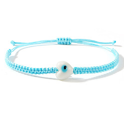 Небесно-голубой Богемные стеклянные плетеные браслеты из бусин, плетеные браслеты из полиэфирного шнура для женщин, сердце с сглаза, голубой, 11.02 дюйм (28 см)
