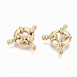 Настоящее золото 18K Латунная застежка пружинного кольца, с поручнями/трубчатыми поручнями, без никеля , реальный 18 k позолоченный, 11.5 мм, отверстие : 2.5 мм