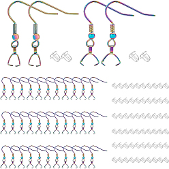 Rainbow Color 70Pcs Rainbow Color 304 Stainless Steel Earring Hooks, with Ice Pick Pinch Bails, with 70Pcs  Plastic Ear Nuts, Earring Hooks: 28x21x3.4mm, 24 Gauge, Pin: 0.5mm