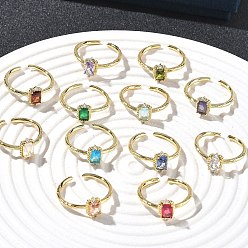 (52) Непрозрачная лаванда Прямоугольные латунные кольца-манжеты с микропаве из кубического циркония, со стаканом для женщин, долговечный, стойки покрытие, без свинца и без кадмия, реальный 18 k позолоченный, разноцветные, регулируемый, 2 мм