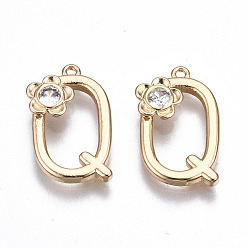 Letter Q Латунные подвески, со стразами, без кадмия, без никеля и без свинца, алфавит, золотые, letter.q, 18x11x2.5 мм, отверстие : 1 мм