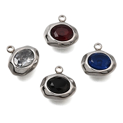Mixed Color 304 Stainless Steel Pave Cubic Zirconia Pendants, Oval Charms, Stainless Steel Color, Mixed Color, 12.5x13x6mm, Hole: 1.5mm