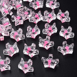 Hot Pink Transparent Acrylic Beads, Bead in Bead, Crown, Hot Pink, 14x17.5x7mm, Hole: 2mm, about 581pcs/500g