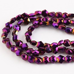 С Фиолетовым Покрытием Стеклянные бусины с гальваническим покрытием , граненые, шестиугольник, с фиолетовым покрытием, 5.5x6.5x4 мм, отверстие : 1 мм, около 98 шт / нитка, 19.69'' (50 см)