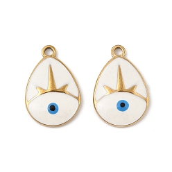 Белый 304 нержавеющей стальной эмали подвески, слезинка с оберегами от сглаза, реальный 18 k позолоченный, вакуумное покрытие pvd, белые, 20x13.5x2.5 мм, отверстие : 1.8 мм