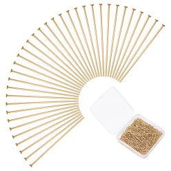 Real 18K Gold Plated 500Pcs 304 Stainless Steel Flat Head Pins, Real 18K Gold Plated, 30x0.6mm, 22 Gauge, Head: 1.4mm