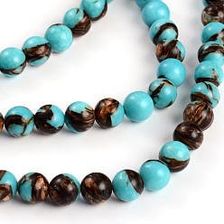 Synthetic Turquoise Assembled Bronzites and Synthetic Turquoise Beads Strands, Round, 8mm, Hole: 1mm, about 49pcs/strand, 15.3 inch