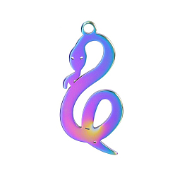 Rainbow Color Stainless Steel Pendants, Snake Charms, Rainbow Color, 28x14mm