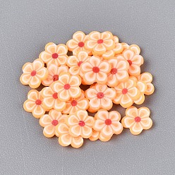 Персиковый Слойка Цветочные кабошоны из полимерной глины ручной работы, ногтей декоративные аксессуары, розовые, 4.5~7x4.5~7x0.5~1 мм, Около 50000 шт / 1000 г