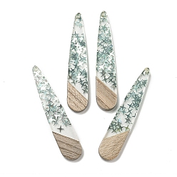 Темный Морско-зеленый Деревянные подвески, смола и золотая фольга, слеза, темно-зеленый, 53.5x11x4 мм, отверстие : 1.5 мм