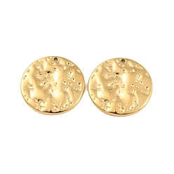 Real 18K Gold Plated Ion Plating(IP) 304 Stainless Steel Pendants, Textured Flat Round Charm, Real 18K Gold Plated, 20x2mm, Hole: 1mm
