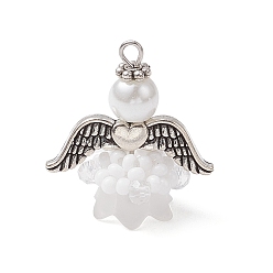 Белый Подвески-ангелы из стеклянных бисеров, с акриловыми бусинами, крыльями из сплава и петлей из нержавеющей стали, белые, 304 мм, отверстие : 22.5x20x14 мм