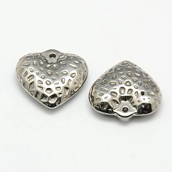 Stainless Steel Color Tarnish Resistant 304 Stainless Steel Textured Pendants, Bumpy, Puffed Heart, Stainless Steel Color, 16x15x4.5mm, Hole: 0.5mm